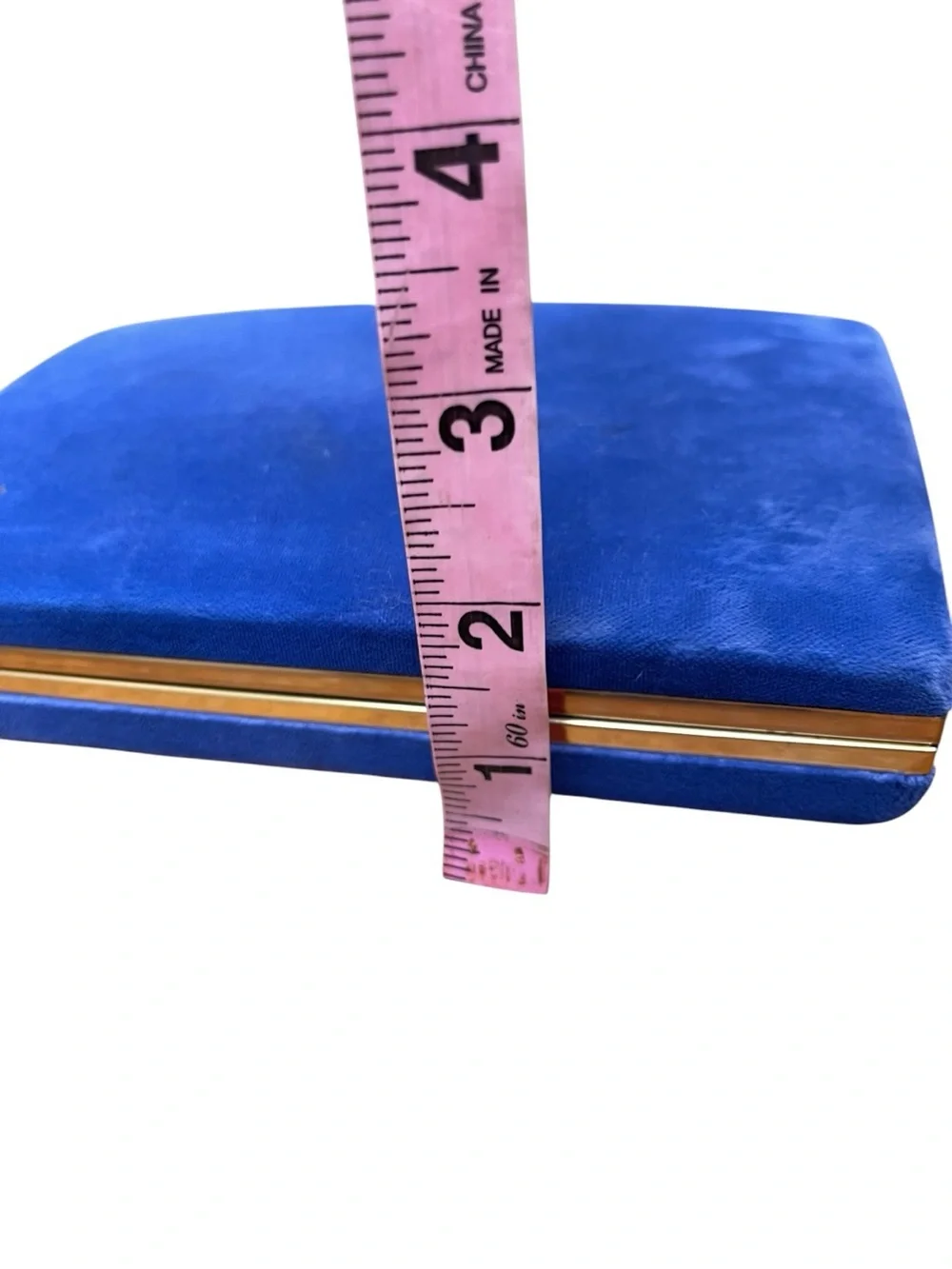 Vintage Blue Jewelry Box Triple Mirror Ring Holder Vanity Case Gold Trim